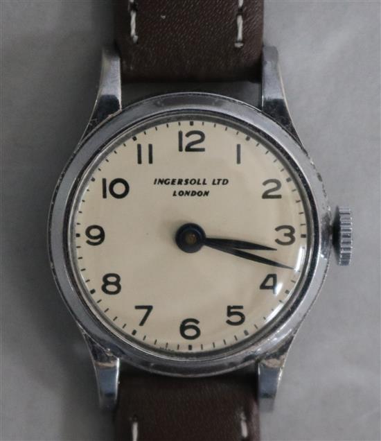 A gentlemens boys size stainless steel Ingersoll manual wind wrist watch.